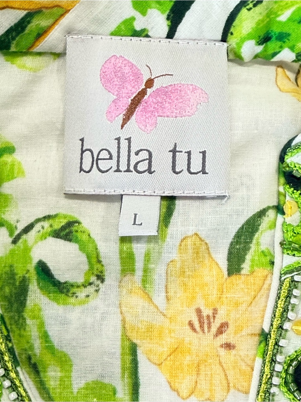 Floral Stand-Collar Maxi Dress in White, Yellow & Green - Picture 10 of 15